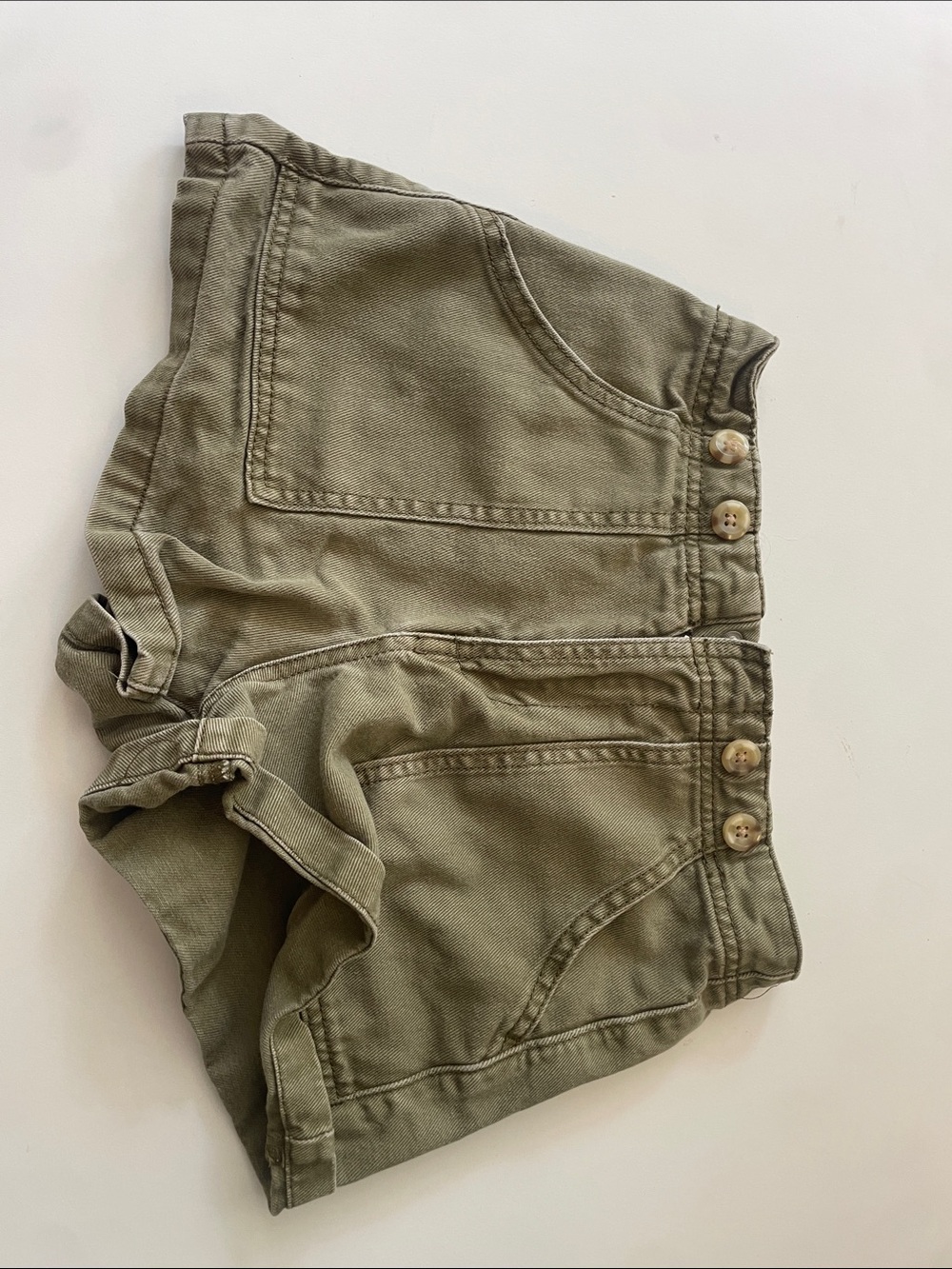High-Rise Olive Green Girls Button-Front Utility Shorts